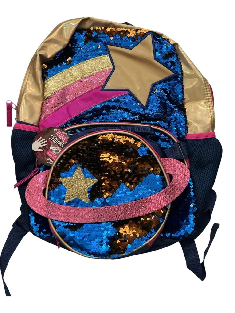 Kids Magic Sequin Planet Backpack - Blue, Pink & Gold